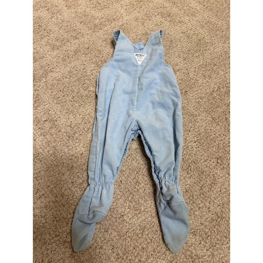 Vintage OshKosh Bgosh Light Blue Corduroy Footed Overalls Baby 6-9 Months USA